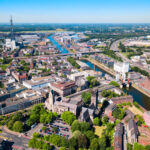 Duisburg city aerial panoramic view in Germany