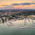 Aerial,Sunset,View,Of,Sheboygan,,Wisconsin,On,Lake,Michigan